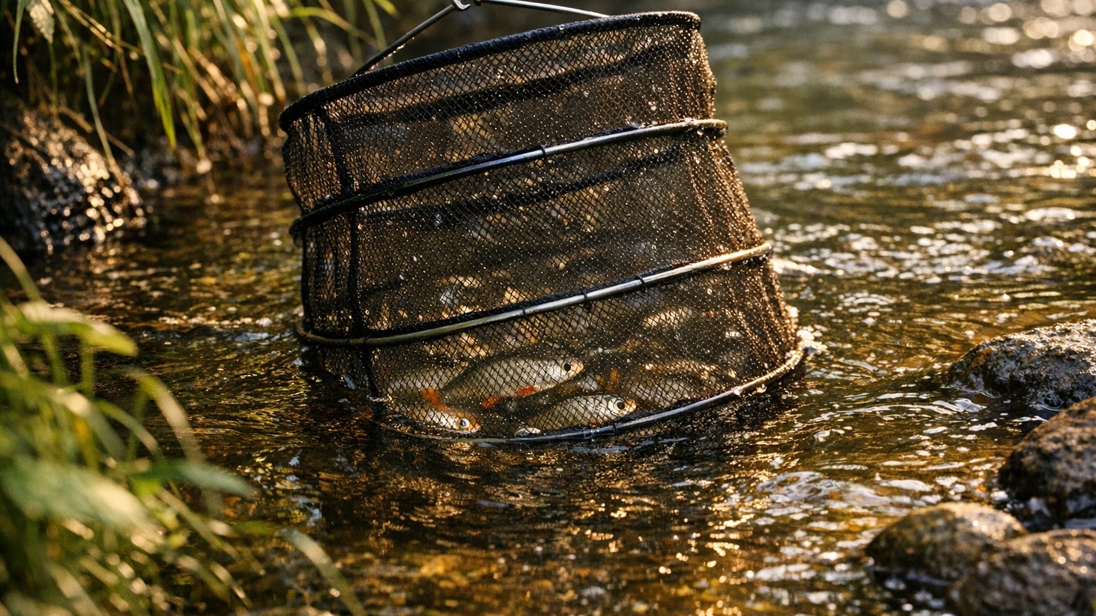 J'ai laissé ma bourriche fermée en bord de rive par grand soleil : quand je l'ai rouverte une heure après, plus un seul po...