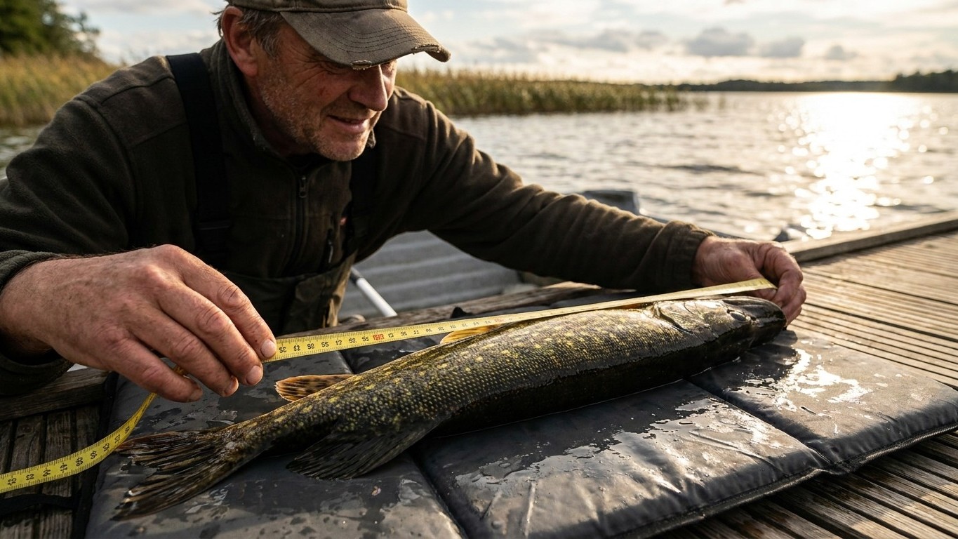 J'ai gardé fièrement mon brochet de 55 cm pour la photo : quand le garde-pêche a sorti son mètre, j'ai compris ce que ces ...