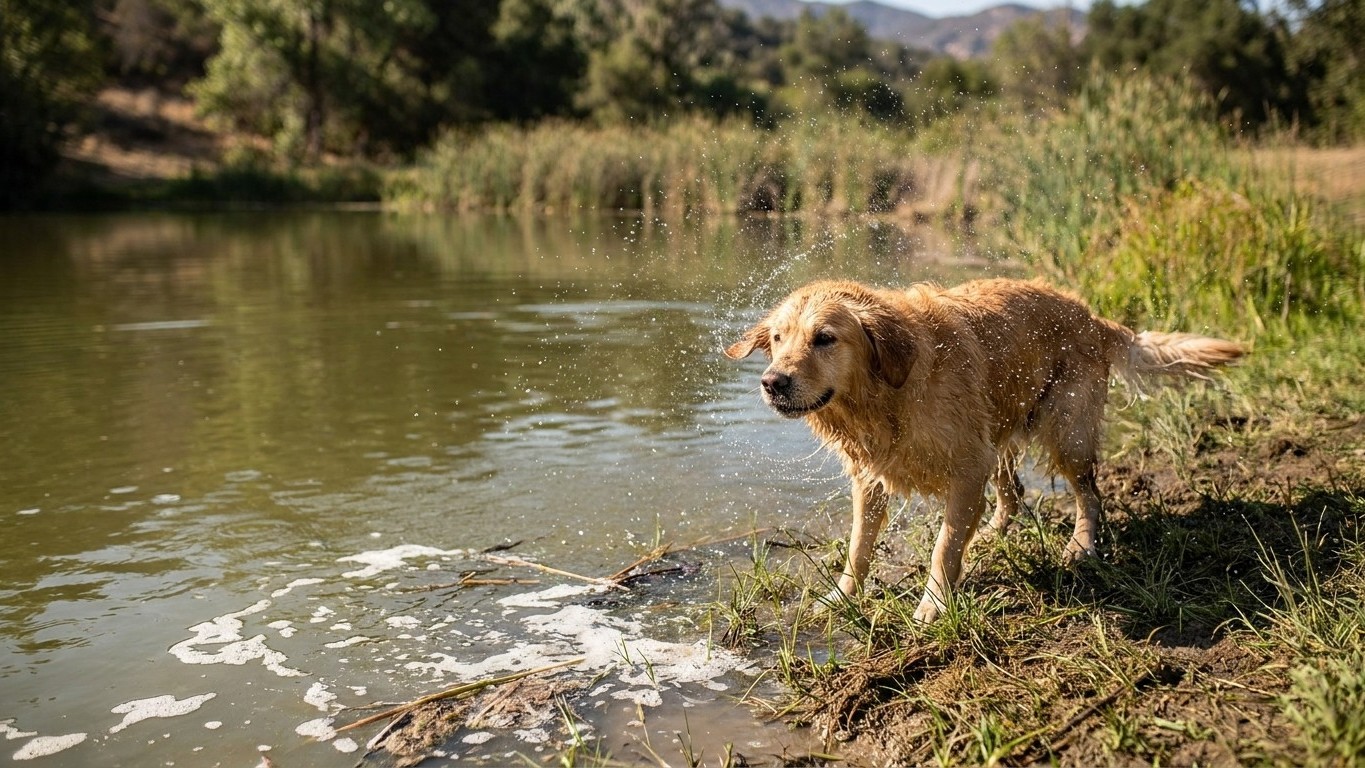 J’ai laissé mon chien se baigner dans le même étang que chaque été juste pour le rafraîchir : quand le vétérinaire a vu l’...