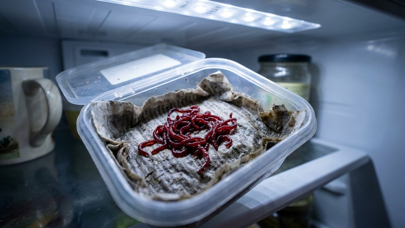 J’ai rangé ma boîte de vers de vase dans le bac à légumes du frigo juste pour les garder frais : quand j’ai rouvert le jou...